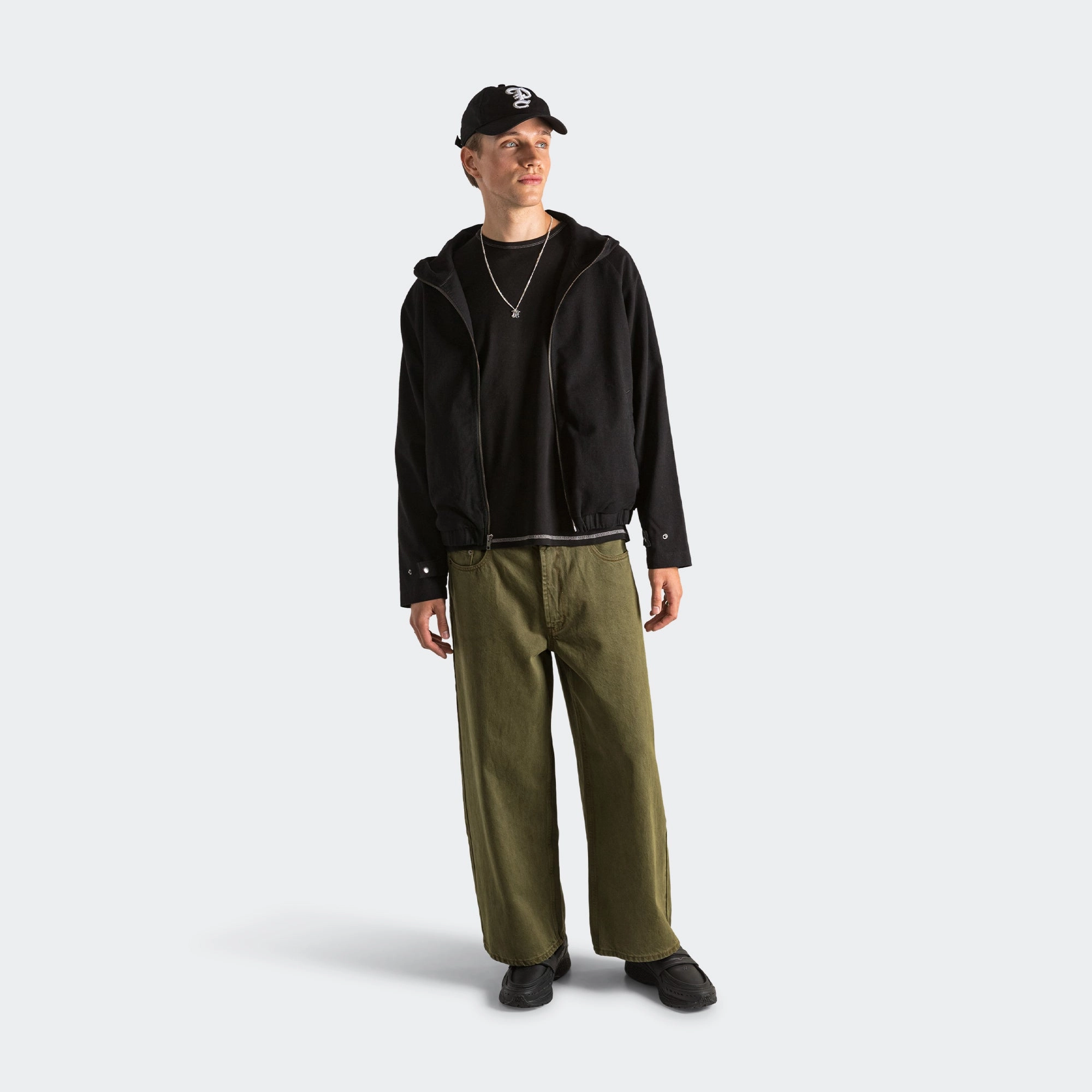 Raglan Hooded Zip Jacket - Black