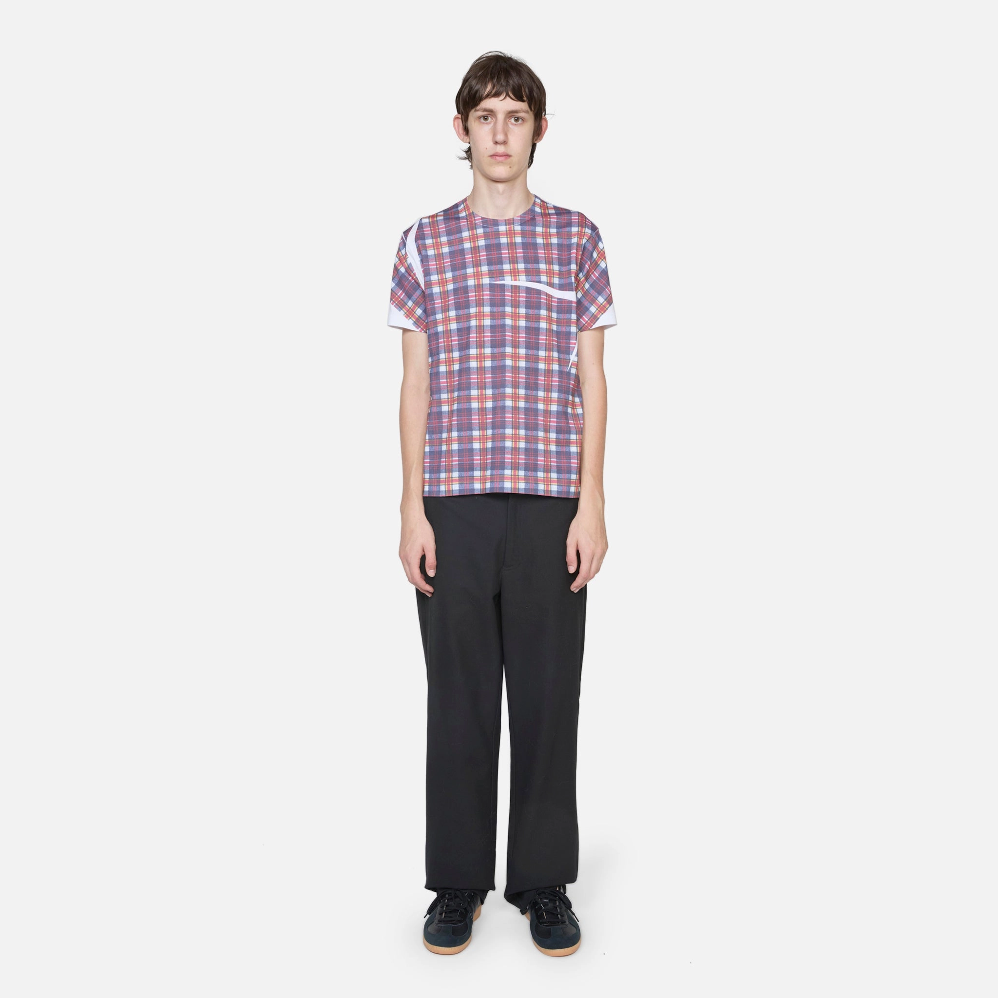 Tartan Overprint T-Shirt White | Check
