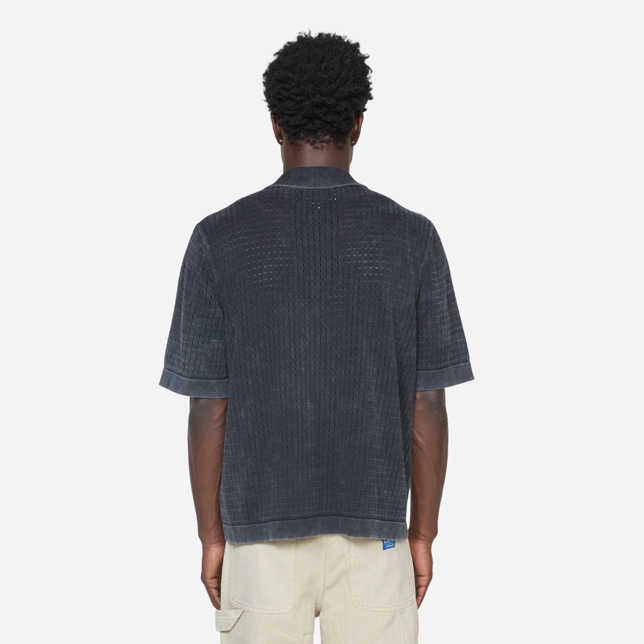 Washed Pointelle Buttondown Black