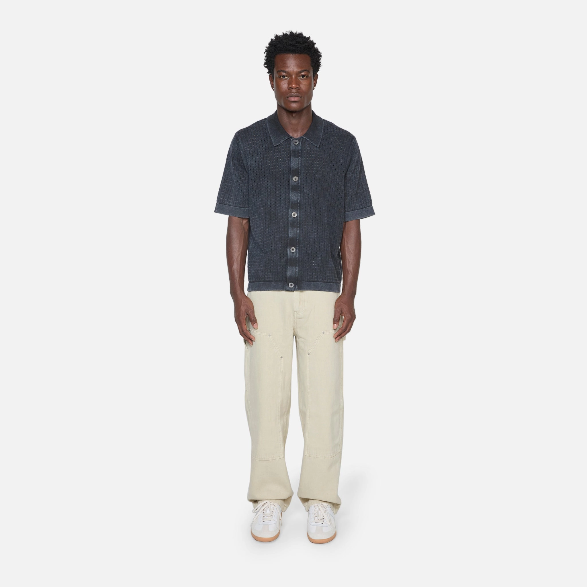 Washed Pointelle Buttondown Black