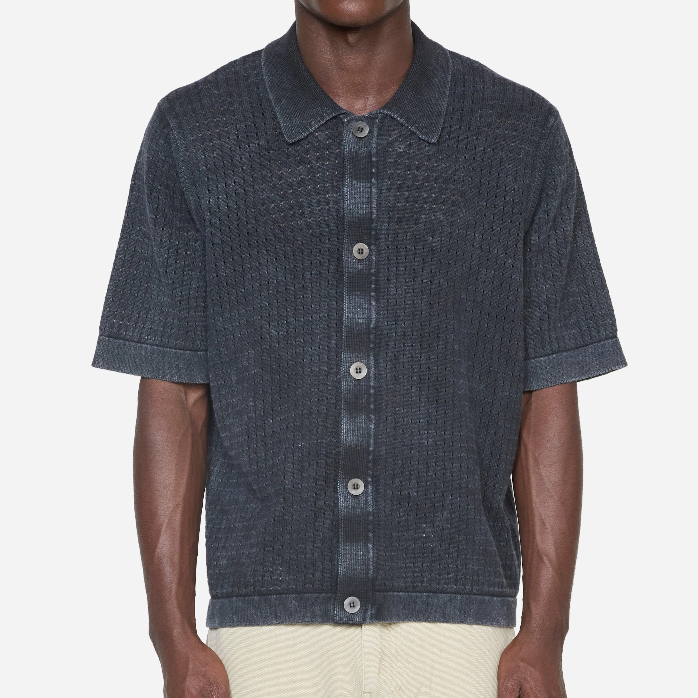 Washed Pointelle Buttondown Black