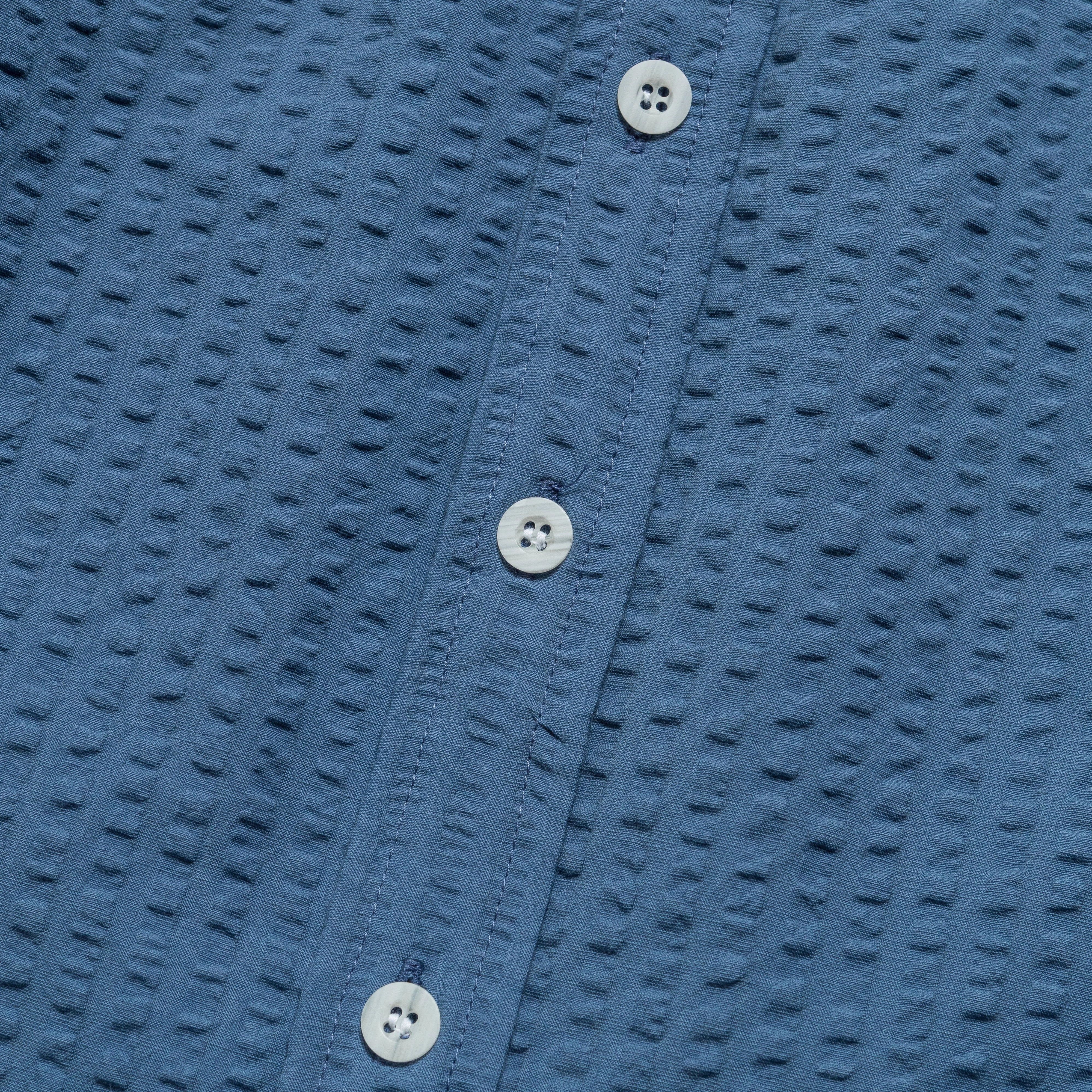 Wide Seersucker Button Up Shirt - Washed Blue