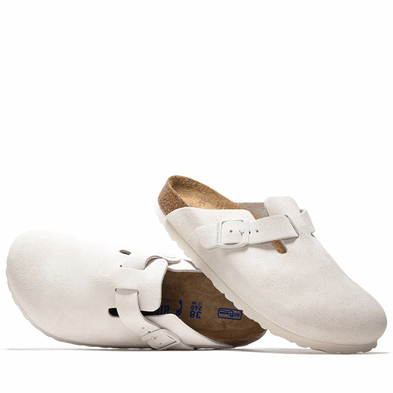 Women's Birkenstock Boston Soft Footbed Suede - Antique White