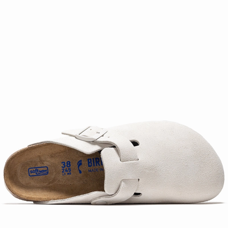 Women's Birkenstock Boston Soft Footbed Suede - Antique White