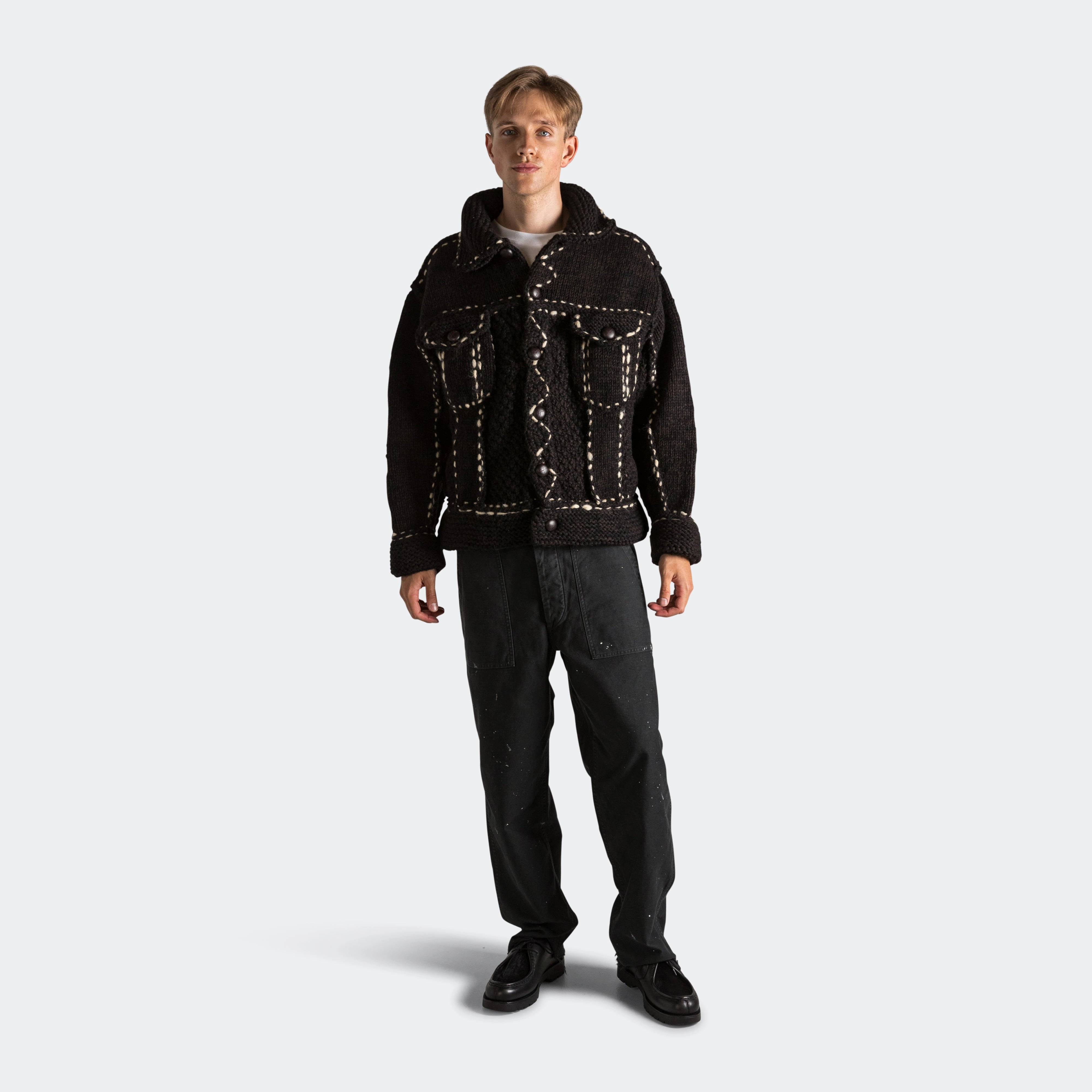 Wool Hand Knit Cowichan G-JACKET - Black