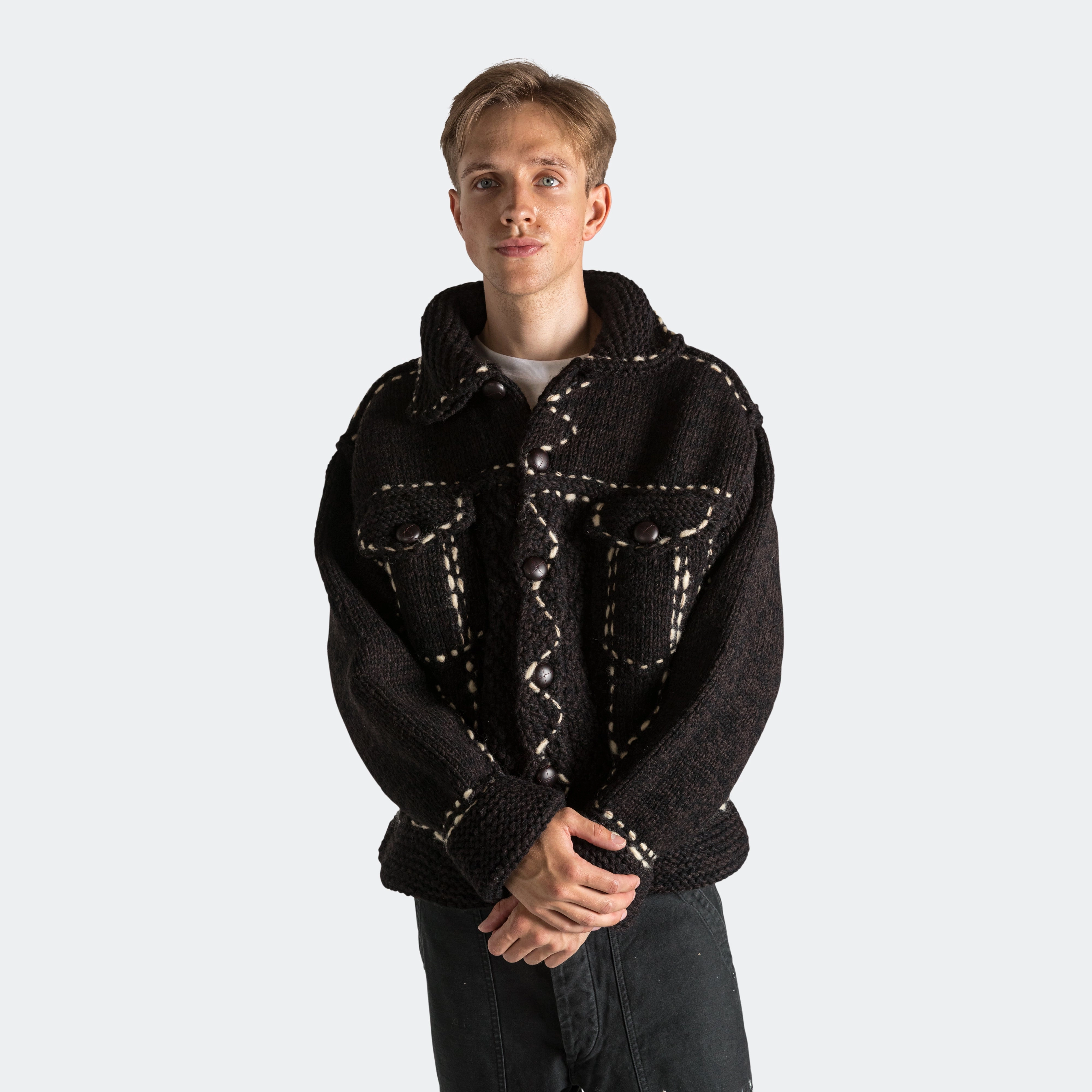 Wool Hand Knit Cowichan G-JACKET - Black
